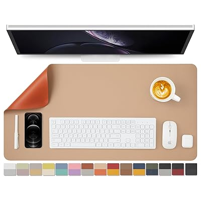 両面PUデスクマット、大型マウスパッド、デスクプロテクター、防水キーボードマット、オフィス/家庭/ゲーム/装飾に適した(アプリコット+オレンジ、80cm*40c...