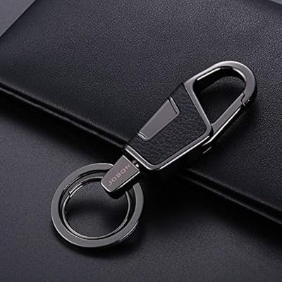 亜鉛合金と黒い革のキーホルダーは2つのキーホルダーを持っています。（ギフトボックス付き）（タイプ1）