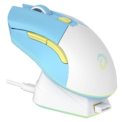 ゲーミングマウス 無線 水色/ブルー ワイヤレス2.4G/有線USB接続可能 超軽量85g 人間工学 可愛い 12000DPI 充電ドック付き プログラム可能 EM901X【1年間メーカー保証】