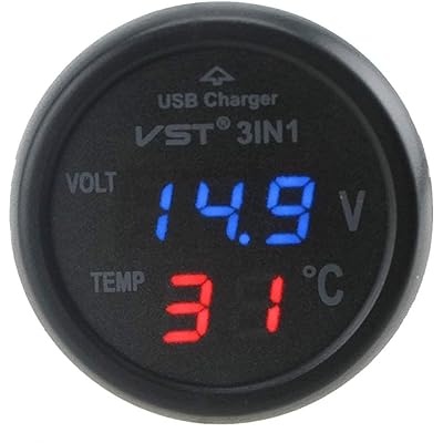 hop 3in1 LED デジタル電圧計温度計 USBカーチャージャー 12V 24V USB充電対応 プラグアンドプレイ カ..