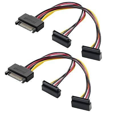 SATA分配ケーブル SATA電源ケーブル 2分岐 二股電源ケーブル SATA分配ケーブル SATA電源(15ピン)×2分岐ケーブル 15ピンオスー15ピン2メス 20cm長さ 2個セット L字型
