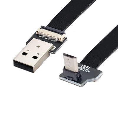 Micro USB フラットケーブル USB 2.0 オス - マイクロ USB オス 90度アップ 角度付き リボン フレックス 延長ケーブル アダプター 0.2M