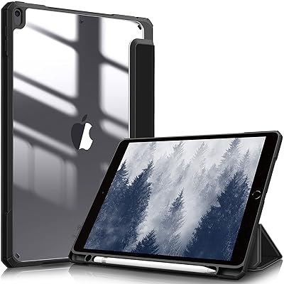 iPad Air 2019 ケース iPad Air3 / Pro 2017 10.5インチ 透明バックカバー Apple Pencil 収納可能 三つ折スタンド スリープ機能 軽量 薄型 傷つけ防止 PU合成レザー TPU (モデル番号A2152、