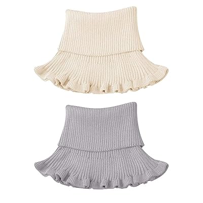 ニット付け襟 レディース ネックカバー タートル付け襟 タートルネック ニット 付け襟 暖か 防寒 保温 ネックウォーマー ハイネック 冬 (2点（ベージュ+グレー）)