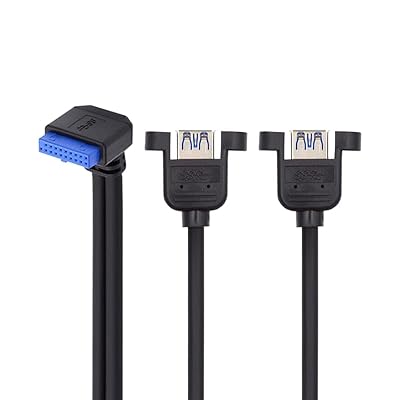 USB3.0ケーブル ダウンアングル 19/20ピンヘッダー - USB 3.0デュアルポート メスネジマウントタイプケーブル 90度 5Gbps