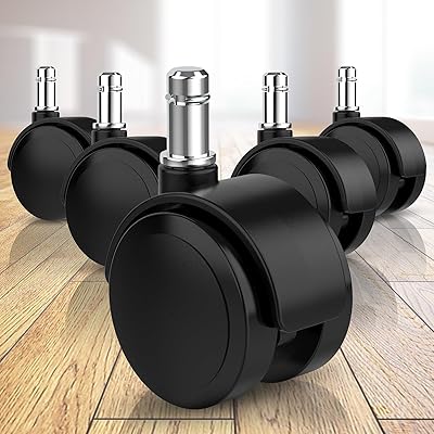 椅子 キャスター、ウレタンキャスター（5点セット）強化素材 高耐荷重 シャフトサイズ11MMX22MM OAオフ..