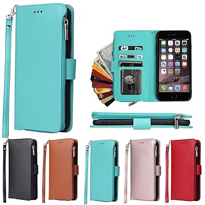 アイフォン 6S Plus ケース iPhone 6plus 通用 ケース 手帳型 iphone6plus 財布型 iphone6Splus 背面ICカード コインポケット ストラップ付き カード 収納 小銭入れ ファスナーポケット付き PUレザー