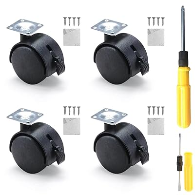 4個セット ブレーキ付きフラットキャスター 両面テープ付き ネジ付き 両用ドライバー付き 360度 ロータ..