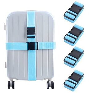 スーツケースベルト 荷締めベルト 荷締バンド 荷物固定 調節可能 荷崩れ防止 トランクベルト 梱包バンド 荷物ストラップ 4本セット (2 - 青 - 幅50mm, 1.8m)