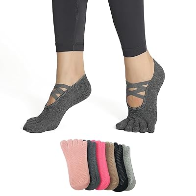 5本指ヨガソックス 滑り止め付きレディースピラティス 靴下 つま先あり ピラティス ソックス 通気性 抗菌防臭 速乾 色あせない 汗対策 おしゃれ 室内運動 (JP, アルファベット, Free Size, ダークグレー(1足セット))