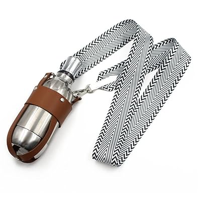 ドリンクカップホルダー 持ち歩き 水筒カバー ペットボトルホルダー ショルダー 肩掛け PUレザー カップホルダー 革 幅広ベルト おしゃれ 登山 旅行 散歩 (ブラウン)