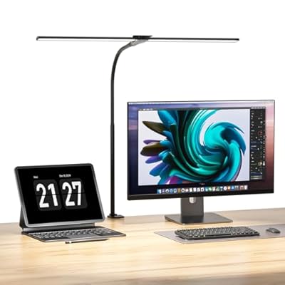 デスクライト クランプライト led ダブル光源 目に優しい 卓上ライト 1200lm超高輝度 電気スタンド【電球色・白色・昼光色/調色5段階/調光無段階/Ra85演色/12W省エネ/ACアダプター付き 】明るい テーブルライト おしゃれ 卓上照明