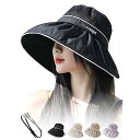 UVカット 帽子 つば広 日よけ ハット 夏 紫外線対策 折り畳み 頭囲55~58cm UPF50+ レディース 軽量 小顔 日焼け 日除け 自転車 バケットハット アウトドア 登山 春 ストラップ付き ブラック(4)