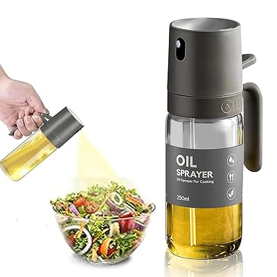 オイルスプレー オリーブオイル スプレー 耐熱ガラス 霧吹き 料理用 オイルボトル オイル噴霧器 液だれしない オリーブオイル お酢 サラダ オイル容器 キッチン用品 250ml (ダークグレー)