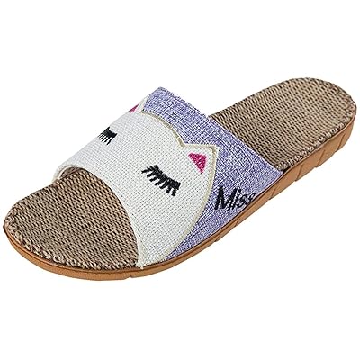 夏春スリッパ 親子スリッパ 子供 アニマル柄の室内用リネンスリッパ (パープル, measurement_21_point_5_centimeters)