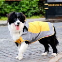 犬用レインコート カッパ 雨具 通気 帽子付 散歩用 小型犬 中型犬 大型犬（オレンジ+グレー M）