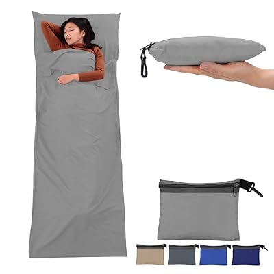 インナーシュラフ 寝袋 インナーシーツ 防災用品 キャンプ アウトドア コンパクト収納 軽量 旅行 地震災害対策 車中泊 丸洗い可能 (灰)
