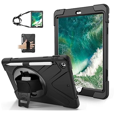 iPad 9.7 2017/2018 ケース カバー 第5世代/第6世代 ペンホルダー ペン収納 Pencil収納 回転 耐衝撃 縦置き ハンドホルダー スタン...