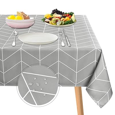 テーブルクロス 北欧 正方形 撥水 テーブルカバー モダンシンプル食卓カバー 防水防油加工 汚れ防止 手入れ簡単 耐熱 ティーテーブル ダイニングテーブル、グレー 140x140cm