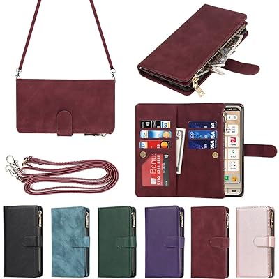 Simple Sumaho 6 ケース Sharp Simple6 A201SH 縄掛けケース 手帳型 シンプルスマホ6 財布型 ICカード コインポケット ストラップ付き カード 収納 小銭入れ ファスナーポケット付き PUレザー 6色レッド