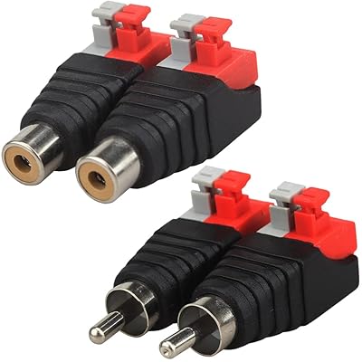 スピーカーワイヤー to RCA アダプター メス/オス 4個セット スプリングプレスタイプ 2 ネジ留め式端子..