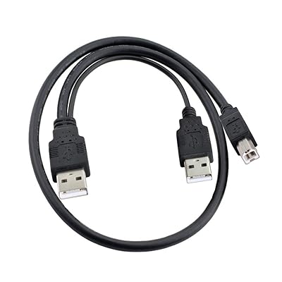 デュアルUSB 2.0オス→標準BオスYケーブル プリンタスキャナー外付けハードディスクドライブ用5V電源対応