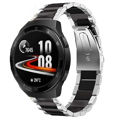for Huawei Watch GT2e バンド, ステンレス メタル ベルト 交換バンド 対応 HUAWEI Watch GT2e 46mm (シルバー-ブラック) for Huawei Watch GT2e バンド, ステンレス メタル ベルト 交換バンド 対応 HUAWEI Watch GT2e 46mm (シルバー-ブラック)