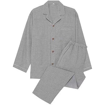 [MXKDEN] パジャマ メンズ 長袖 綿100 前開き 二重 ガーゼ 上下 セット 春 秋 (LL, グレー(長袖))