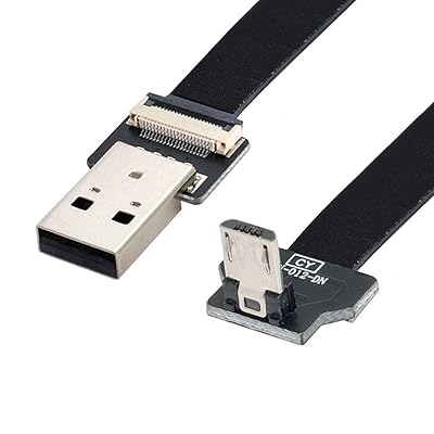 Micro USB フラットケーブル USB 2.0 オス - Micro USB オス 90度 ダウンアングル リボン フレックス 延長ケーブル アダプター 0.2M