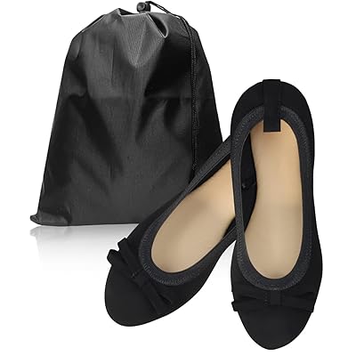 携帯スリッパ レディース 折りたたみスリッパ 【絶妙な履き心地・抗菌防臭加工済 】【裏側防水加工・収納ポーチ付 】 携帯シューズ 超軽量 (ブラック, 22.5 cm)