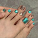 足用 ネイルチップ フットネイルシールフットネイルチップスペディキュアフット足ネイルジェル 夏 結婚式 成人式 親指 足用ネイル 足 ペディキュア マジックプレス (猫目石 青緑)