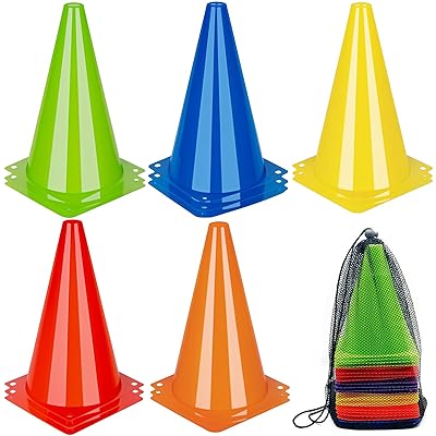 カラーコーン 15本セット 8cm / 18cm / 23cm サッカー コーン ミニ 柔らかい PE製 耐久性優れ ミニコーン 練習道具 三角コーン 全5色 各色3本 (23cm)