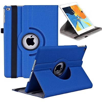 iPad Mini5 ケース 2019/ iPad Mini4 ケース 7.9インチタブレットケース 軽量 手帳型 360度回転スタンド オートスリープ機能 2段階調節可能 固定バンド 脱落防止耐衝撃 耐久性 おしゃれデニム生地 (ネイビー)