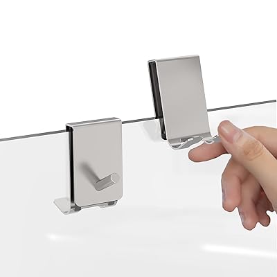 両面バスルームタオルフック 2個パック シャワードアタオルフック 滑り止めスポンジパッド付き シャワーフック フレームレスガラスドア用 シルバー