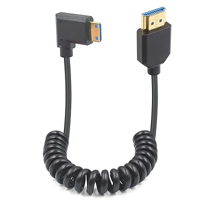 8K Mini HDMI to HDMI コイルケーブル 2.1規格 48Gbps 超薄型右L型直角ミニ HDMI オス HDMI オス ケーブル 双方向送信対応 プロジェクター モニター カムコーダー用 4フィート/1.2m