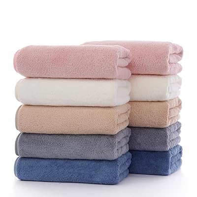 フェイスタオル マイクロファイバー タオル 10枚セット 約35x75cm ふわふわ なめらか 瞬間吸水 速乾 抗菌 防臭 家庭用 業務用 (5色)