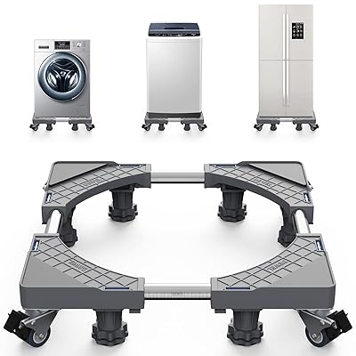 洗濯機 台 冷蔵庫 台 かさ上げ台 360度回転 キャスター付き 目盛り付き 洗濯機パン 排水パン 伸縮式 幅・奥行:45cm-66.5cm 振動異音軽減 ノイズリダクションブラケット ドラム式・全自動洗濯機対応 3年安心保証