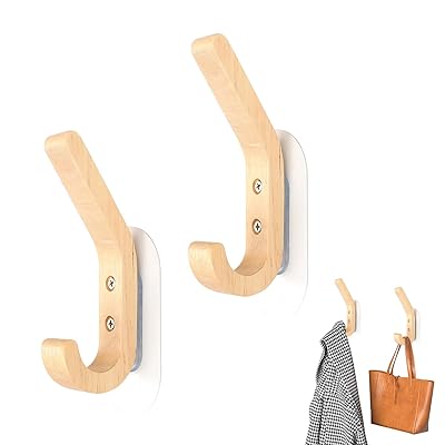 壁掛けフック 2個入 木製フック フック 壁 傷つけない 壁に穴を開けないフック 壁掛けハンガー 両用フック 収納用