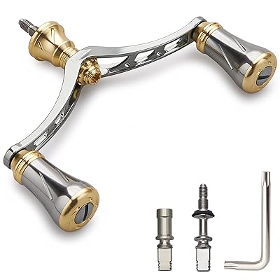 80mm/95mm/98mm リール ハンドル 20mm/19mm ノブ 搭載 シマノ ダイワ 通用 スピニングリール用 New Pillar Series (98mm - ガンメタル＆ゴールド) (938)