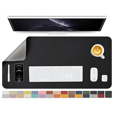 両面PUデスクマット、大型マウスパッド、デスクプロテクター、防水キーボードマット、オフィス/家庭/ゲーム/装飾に適した(黒+グレー、90cm*43cm)