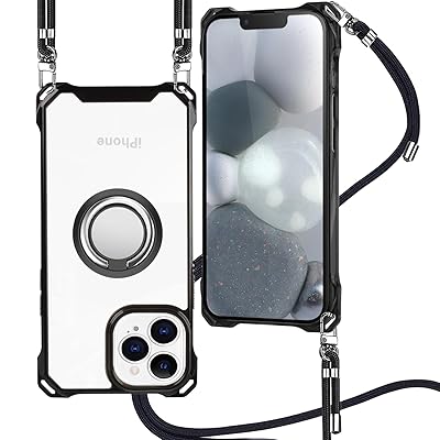 iPhone 13 Pro ケース クリア リング付き ショルダー iphone13Pro ケース クリア PC背面 軽量 TPUバンパー アイフォン13 Pro ケース 透明 肩掛け 斜めかけ 耐衝撃 多機能スタンド 全面保護 薄型 韓国 可愛い