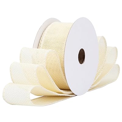 アイボリーの幅38mm ワイヤードバーラップリボン、ギフト包装、リース作り、クリスマスツリーの装飾、DIY手芸、花束ラッピング、結婚式用に - 9M/巻