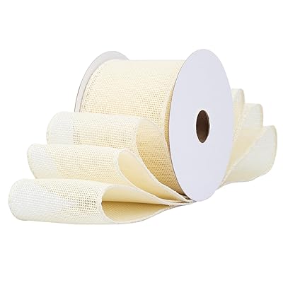 アイボリーの幅63mm ワイヤードバーラップリボン、ギフト包装、リース作り、クリスマスツリーの装飾、DIY手芸、花束ラッピング、結婚式用に - 9M/巻