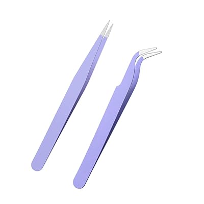 まつエク ピンセット つけまつげ まつ毛 ピンセット ピンク ストレート ステンレス つけまつ毛 睫毛 細かい 作業 2種類セット (パープル)
