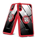 iPhone Xs 用ケース iPhone X 用ケース リング付き 耐衝撃 ガラス クリアケース 車載ホルダー対応 スタンド機能 透明 レンズ保護 ストラップホール付き 全面保護 黄変防止 スリム アイフォンxs用カバー 赤 YZ1-73(2)