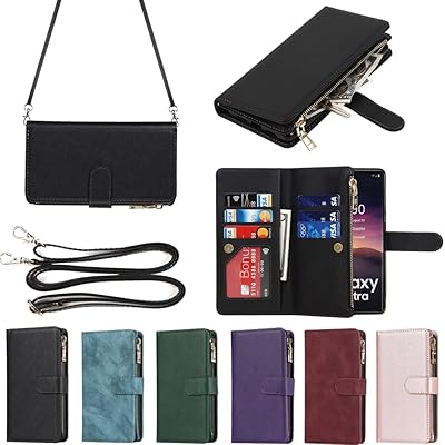 サムスン ギャラクシー for Samsung Galaxy S23 Ultra ケース for galaxy s23ultra 縄掛けケース 手帳型 財布型 ICカード コインポケット ストラップ付き カード 収納 小銭入れ ファスナーポケット付き