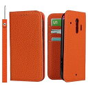 らくらくスマートフォン me F-01L ケース F-42A ケース 手帳型 スマホケース Fujitsu 本革 ストラップ docomo 耐衝撃 カバー カード収納 スタンド機能 レザー -オレンジ(2)