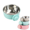 ペットぶら下げボウル ハンガー ゲージ用 ペットボウル 餌入れ ペット食器 固定 犬 猫 うさぎ 小動物用 給食器 (グリーン, S)