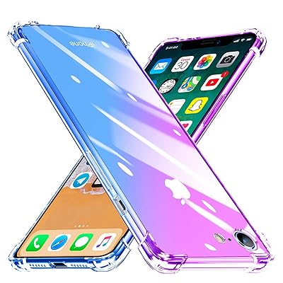 iPhone6s ケース/iPhone6 ケース クリア 透明 TPU ソフト ケース 耐衝撃 軽·薄 全面保護 黄ばみなし グラデーション レンズ保護 傷防止 滑り防止 アイフォン6s スマホケース パープル+ブルー SJ76.114