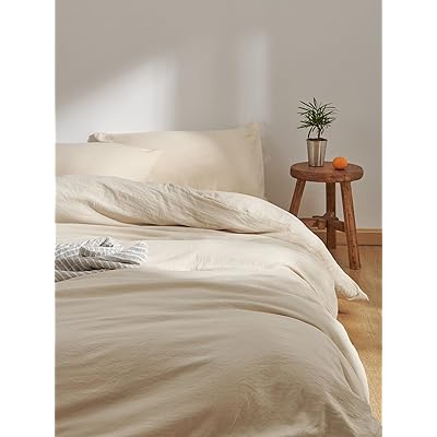 寝具カバーセット 布団カバーセット 洗いざらし シワ加工 水洗い やわらか （掛け布団カバー ボックスシーツ 枕カバー）吸水速乾 丸洗いOK 肌に優しい 洗える 無地 シンプル オールシーズン(シングル・3点セット アイボリー)